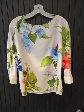 Zara White Floral Blouse with PEARL buttons